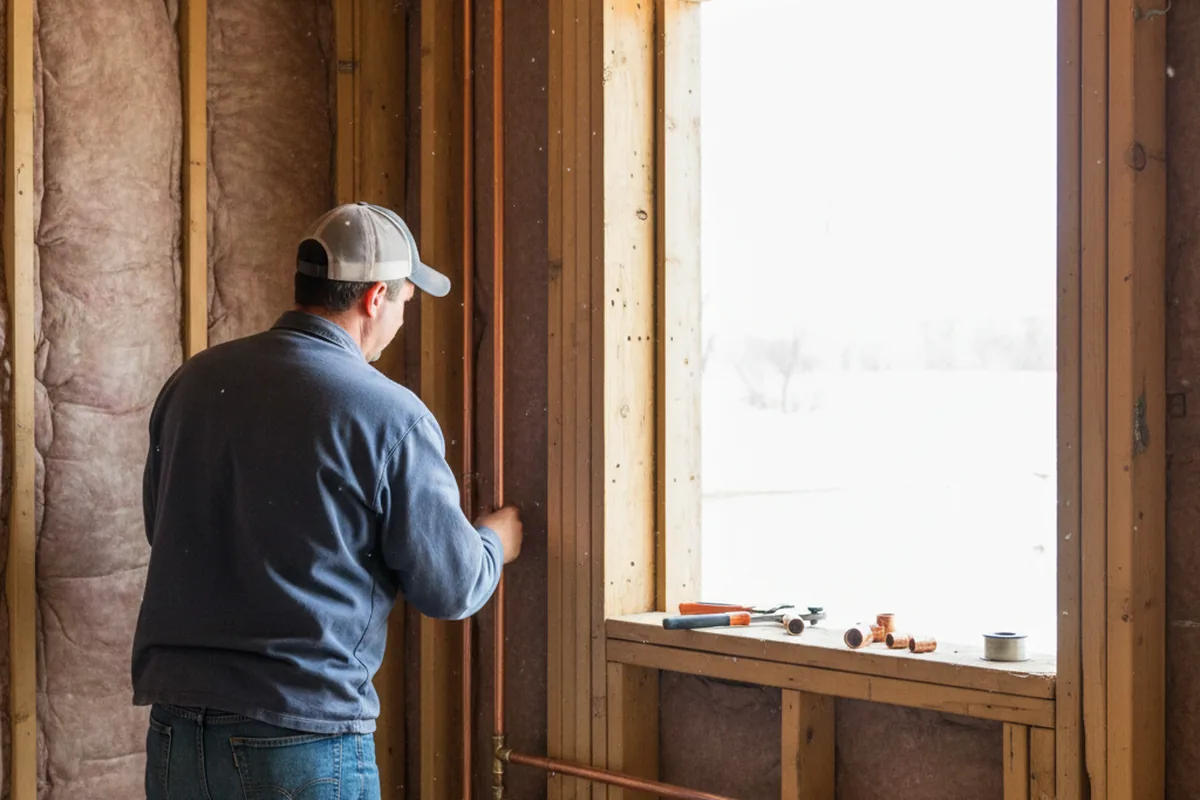 Licensed plumber running new copper supply lines in a Borden home