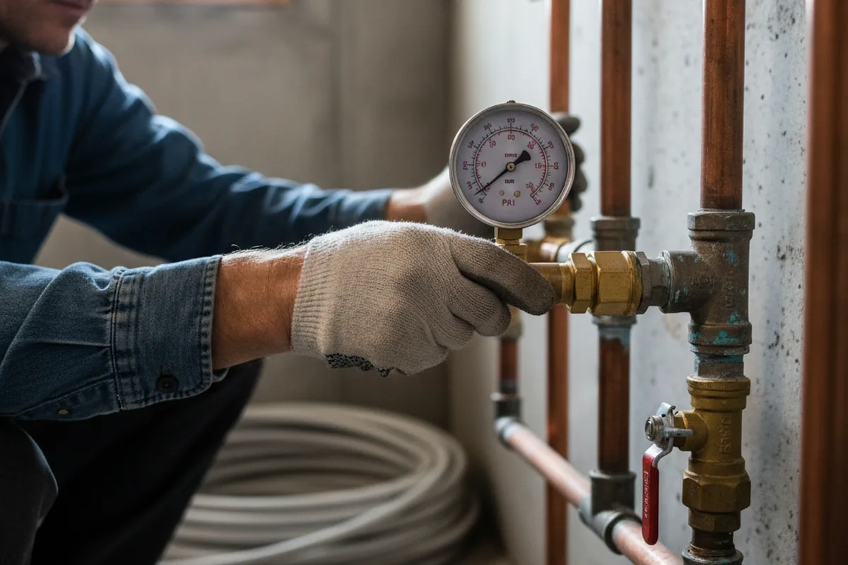 Pressure testing a repaired line during Water Line Repair in Borden